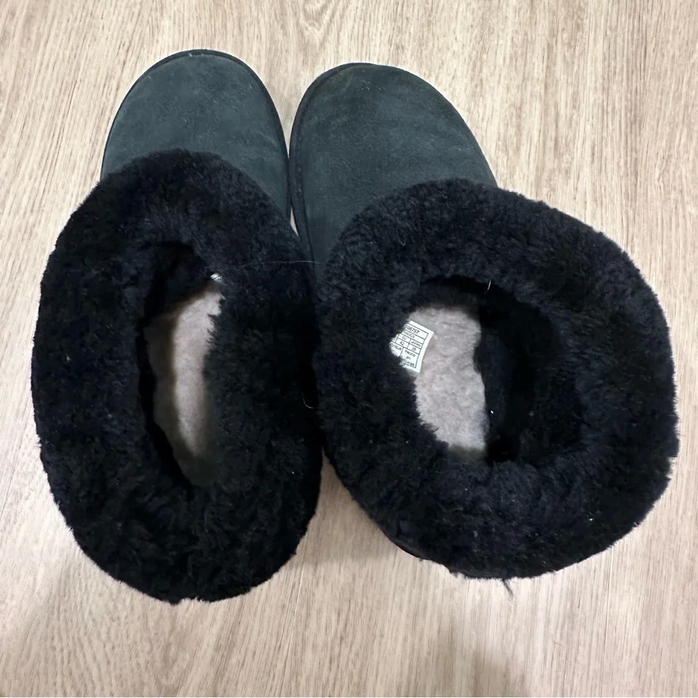 UGG Classic Mini Fluff Ankle Boots in Black Suede